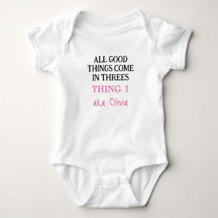 Funny Triplets Outfit With Name, Custom Girl Baby Bodysuit
