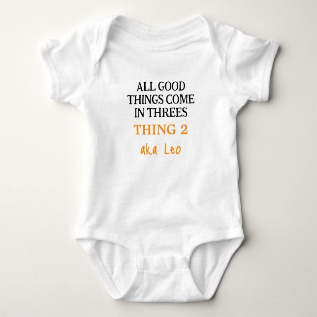 Funny Triplets Outfit With Name, Custom Unisex Baby Bodysuit (Front)