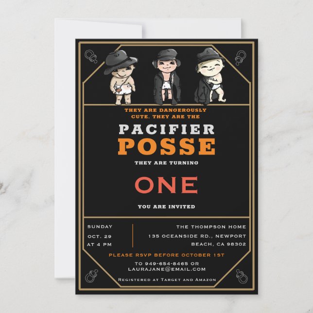 Funny Triplets Pacifier Posse Wild West Birthday Invitation (Front)