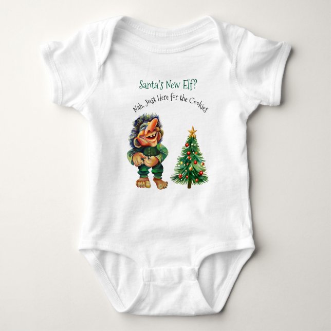 Funny Troll Baby Christmas Santa’s New Elf Baby Bodysuit (Front)