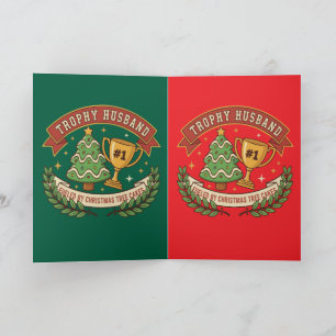 Funny Trophy Husband Fuelled by Christmas Tree Cak Holiday Card