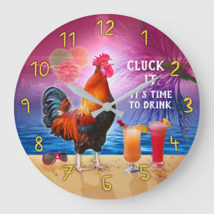 Funny Tropical Beach Rooster Chicken   Cluck It Large Clock