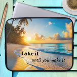 Funny Tropical Beach Sunset Laptop Sleeve<br><div class="desc">Laptop sleeve featuring a painting of a sunset at a tropical beach with palm trees,  with your (funny or other) texts (optional).</div>