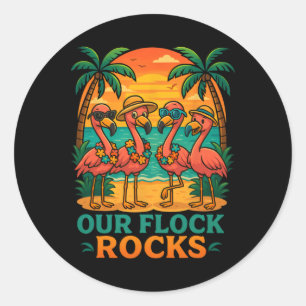 Funny Tropical Beach Vacation Pink Flamingo Classic Round Sticker