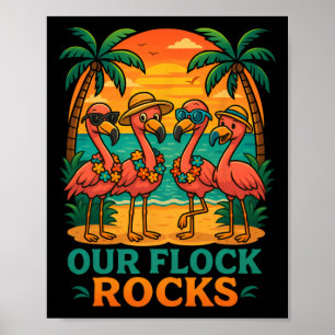 Funny Tropical Beach Vacation Pink Flamingo Poster