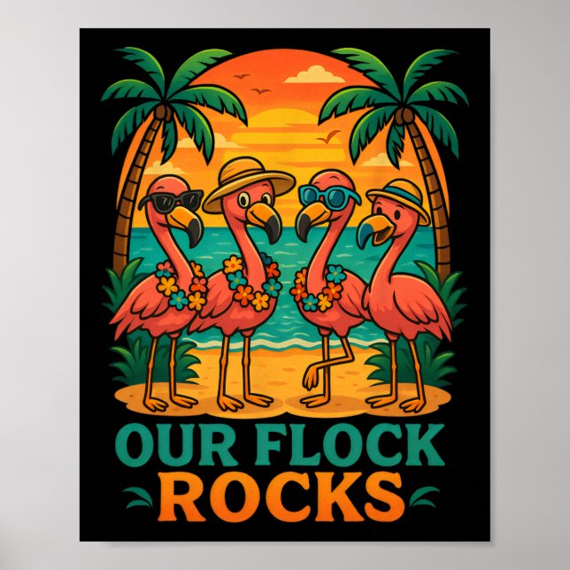 Funny Tropical Beach Vacation Pink Flamingo  Poster (Front)