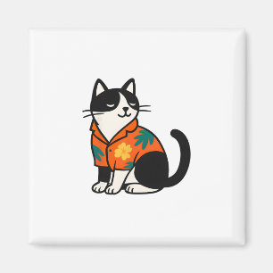 Funny Tropical Cat Hawaiian Aloha Vacation Design Magnet