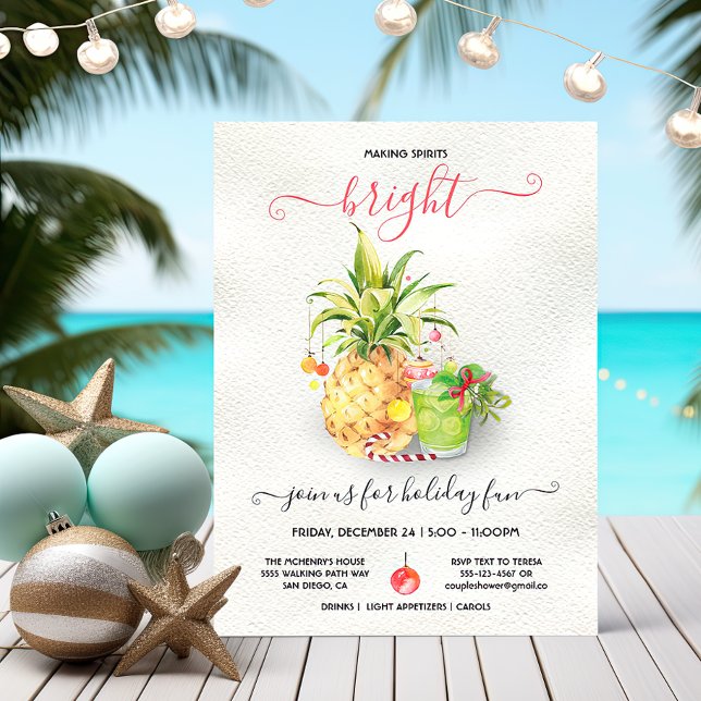 Funny Tropical Christmas Cocktail Party Invitation (Creator Uploaded)