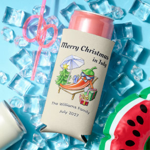 Funny Tropical Christmas in July Cartoon Chilli Ar Seltzer Can Cooler