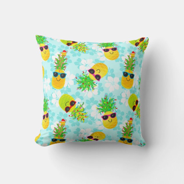 Funny Tropical Christmas Pineapples Cushion (Front)
