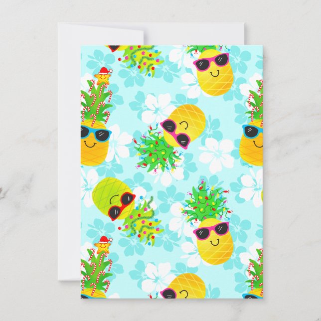 Funny Tropical Christmas Pineapples Holiday Card (Front)