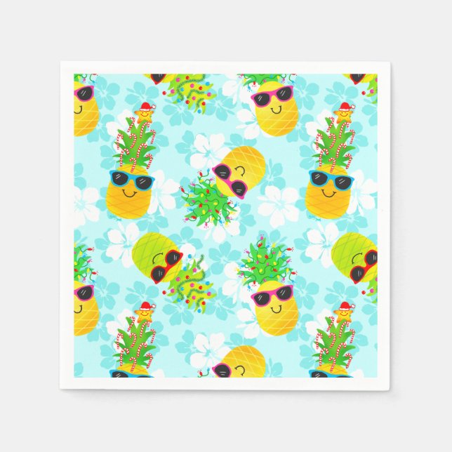 Funny Tropical Christmas Pineapples Napkin (Front)