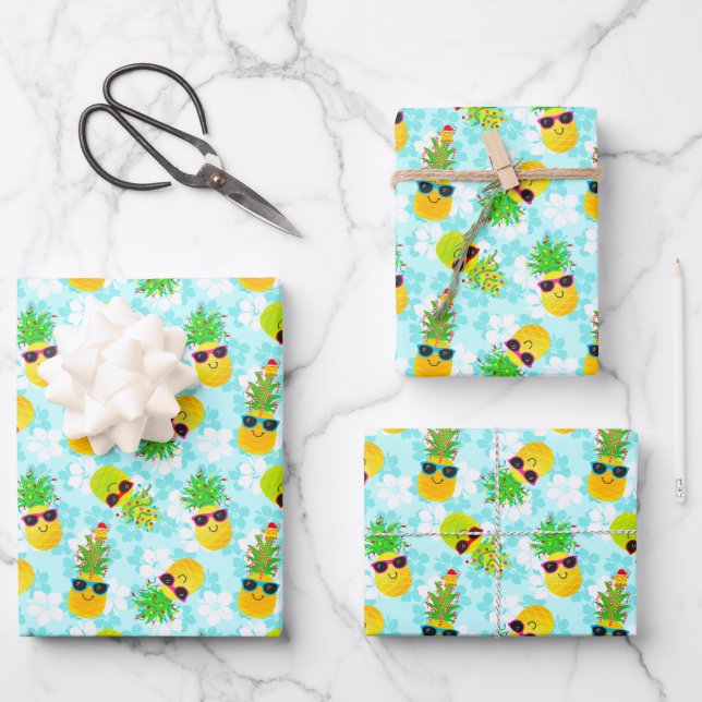 Funny Tropical Christmas Pineapples Wrapping Paper Sheet (Front)