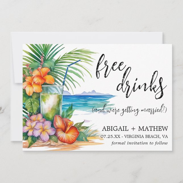 Funny Tropical Cocktail Beach Trendy Photo Wedding Save The Date (Front)