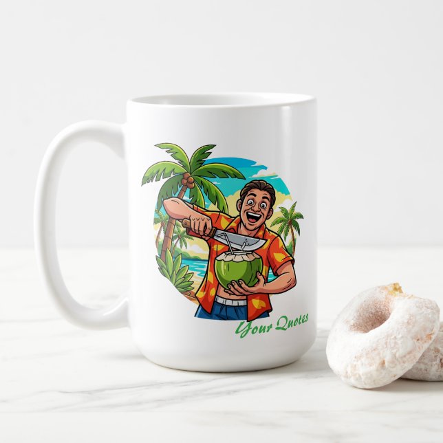 Funny Tropical Coconut Beach Coffee Mug (With Donut)