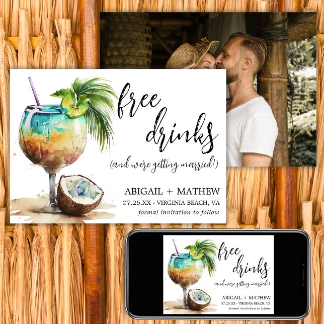 Funny Tropical Coconut Cocktail Photo Wedding  Save The Date (Funny Tropical Coconut Cocktail Photo Wedding Save The Date)