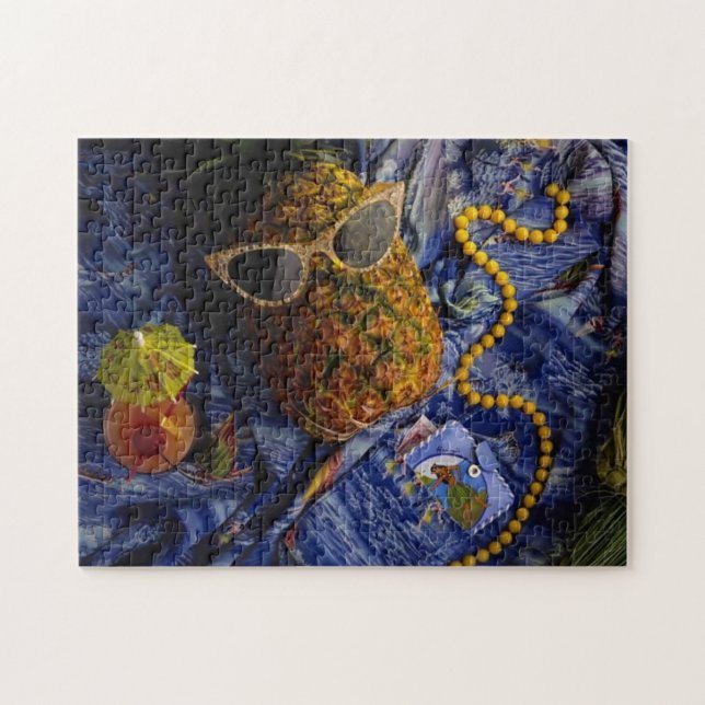 Funny Tropical Cool Pineapple Jigsaw Puzzle (Horizontal)
