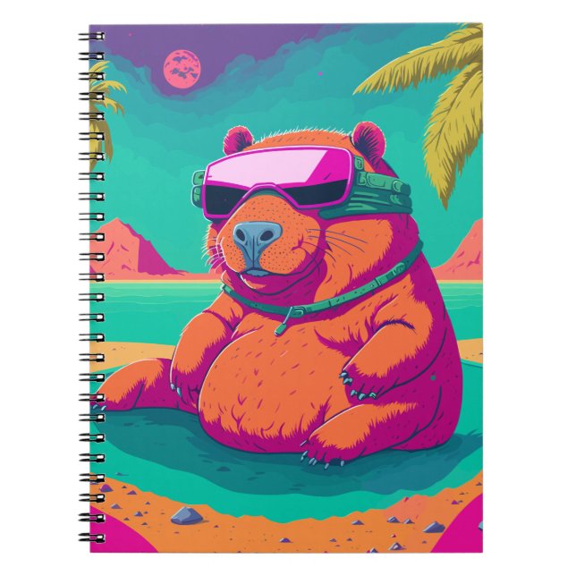 Funny Tropical Cyberpunk Capybara Art Notebook (Front)