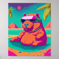 Funny Tropical Cyberpunk Capybara Art