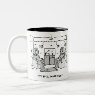 Funny Tropical Fish Cartoon on a Two-Tone Coffee Mug