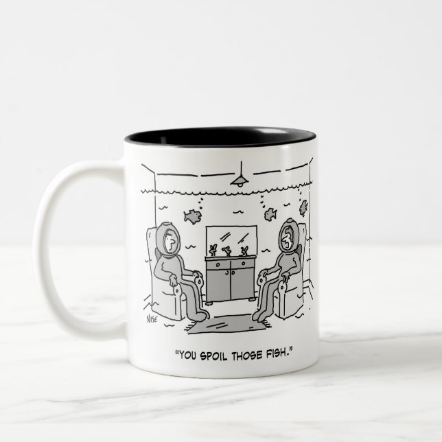 Funny Tropical Fish Cartoon on a Two-Tone Coffee Mug (Left)