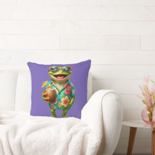 Funny Tropical Frog Throw Pillow Colourful Hawai