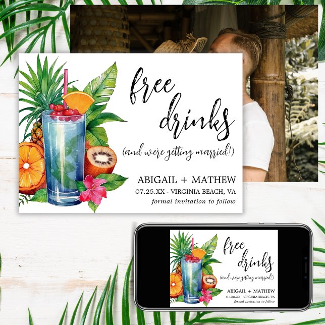 Funny Tropical Fruit Cocktail Trendy Photo Wedding Save The Date (Funny Tropical Fruit Cocktail Trendy Photo Wedding Save The Date)