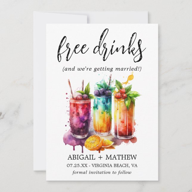 Funny Tropical Fruit Cocktails Drink Photo Wedding Save The Date (Front)