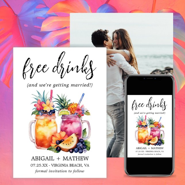 Funny Tropical Fruit Cocktails Drink Photo Wedding Save The Date (Funny Tropical Fruit Cocktails Drink Photo Wedding Save The Date)