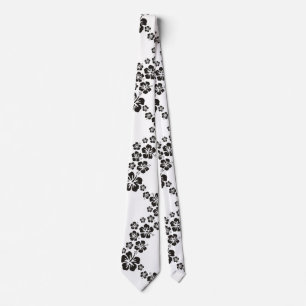 Funny Tropical Hibiscus blooms black + your backg. Tie