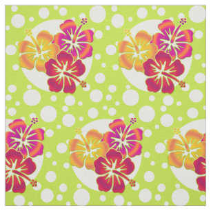 Funny Tropical Hibiscus blooms + your backgr Fabric