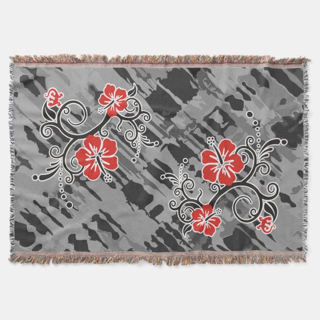 Funny Tropical Hibiscus Decor Throw Blanket (Front)