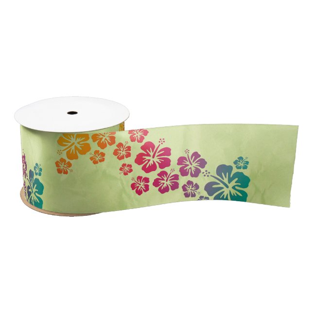Funny Tropical Hibiscus Decor + your background Satin Ribbon (Spool)