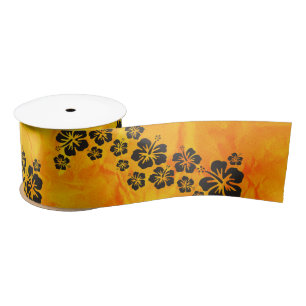 Funny Tropical Hibiscus Decor + your background Satin Ribbon