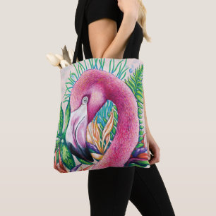 Funny Tropical Pink Flamingo Tote Bag
