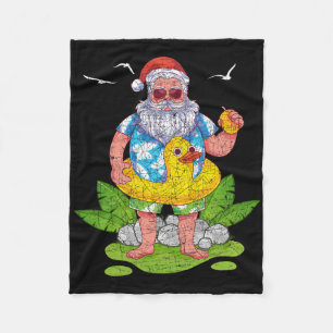 Funny Tropical Santa Claus Hawaiian Summer Christm Fleece Blanket