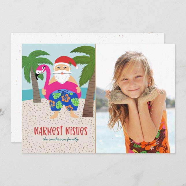 Funny Tropical Santa Photo Christmas in July Holiday Card (Front/Back)