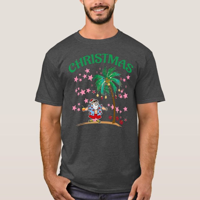 Funny Tropical Summer Santa Clause Hawaiian T-Shirt (Front)