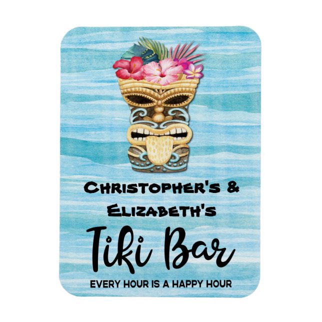 Funny Tropical Tiki Bar Monogrammed Cruise Ship Magnet (Vertical)