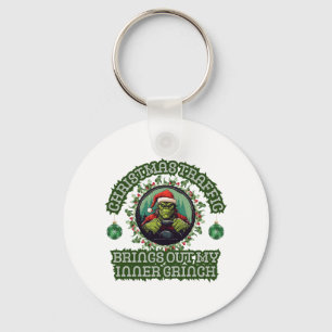 Funny Trucker Christmas Grinch Traffic Holiday Key Ring