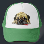Funny Trucker Hat with Pug Dog<br><div class="desc">Funny Pug Dog Trucker Hats - MIGNED Painting Design - Customisable</div>
