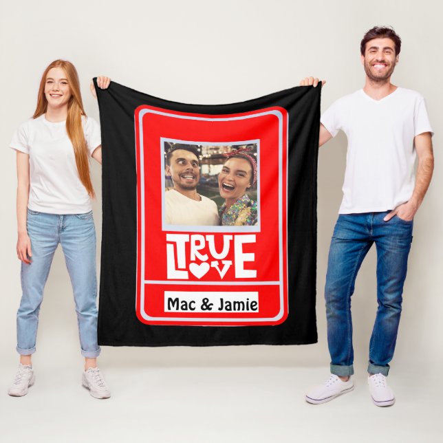 FUNNY True Love Couple's Photo Names Fleece Blanket (In Situ)