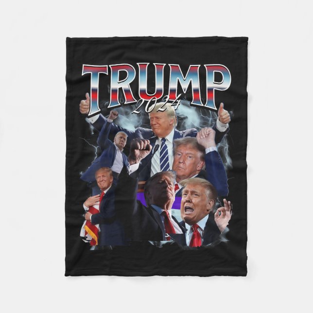 Funny Trump 2024 Campaign 90s Rap Trendy Bootleg Fleece Blanket (Front)