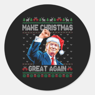 Funny Trump 2024 Make Christmas Great Again Ugly C Classic Round Sticker