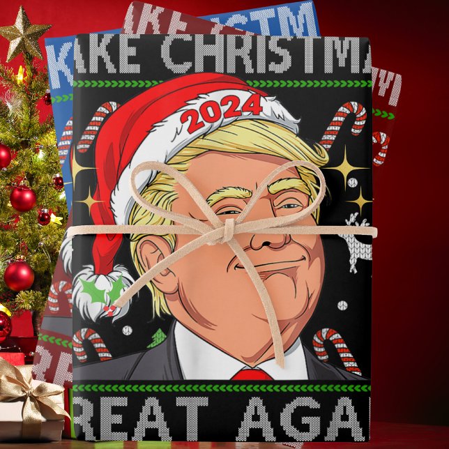 Funny Trump 2024 Make Christmas Great Again Ugly Wrapping Paper Sheet (Creator Uploaded)