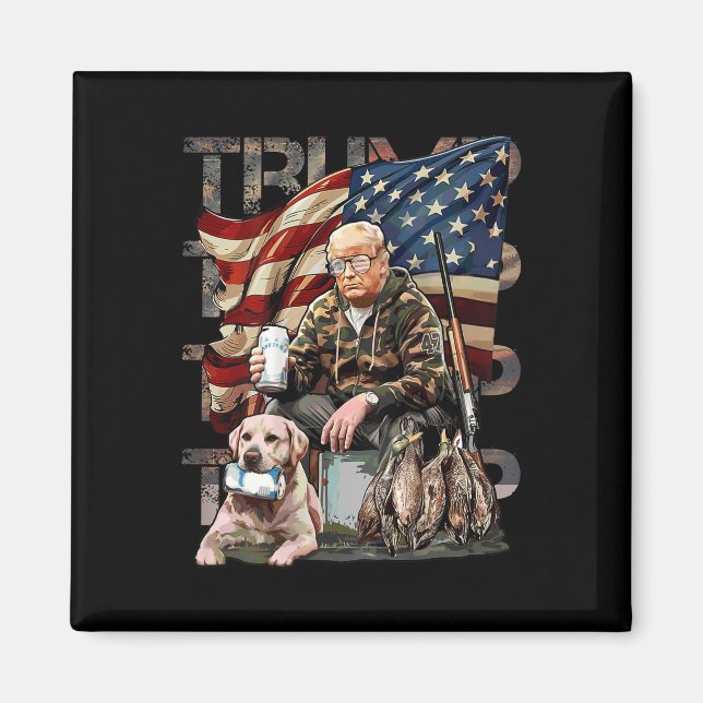 Funny Trump 45 47 Hunting Beer Ducks Us Flag Camo Magnet (Front)
