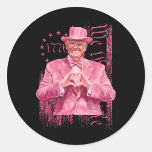 Funny Trump 45 47 President Pink Suit Heart Shape Classic Round Sticker