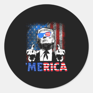 Funny Trump 4th Of July Merica American Flag Sungl Classic Round Sticker