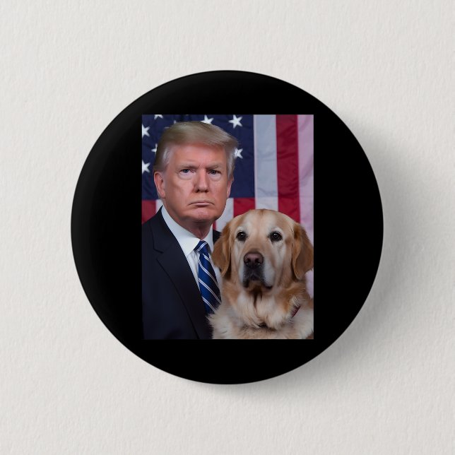 Funny Trump And Golden Retriever Dog Usa Flag Elec 6 Cm Round Badge (Front)
