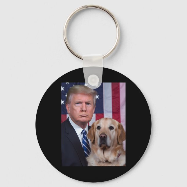 Funny Trump And Golden Retriever Dog Usa Flag Elec Key Ring (Front)